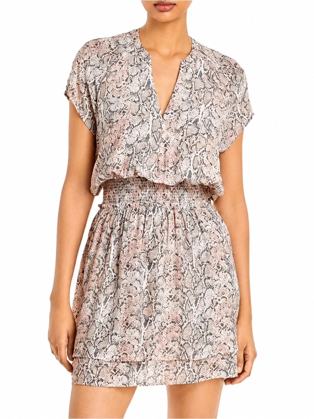 Rails Karla Watercolor Snake Print Smocked Waist Mini Dress Medium ✨
